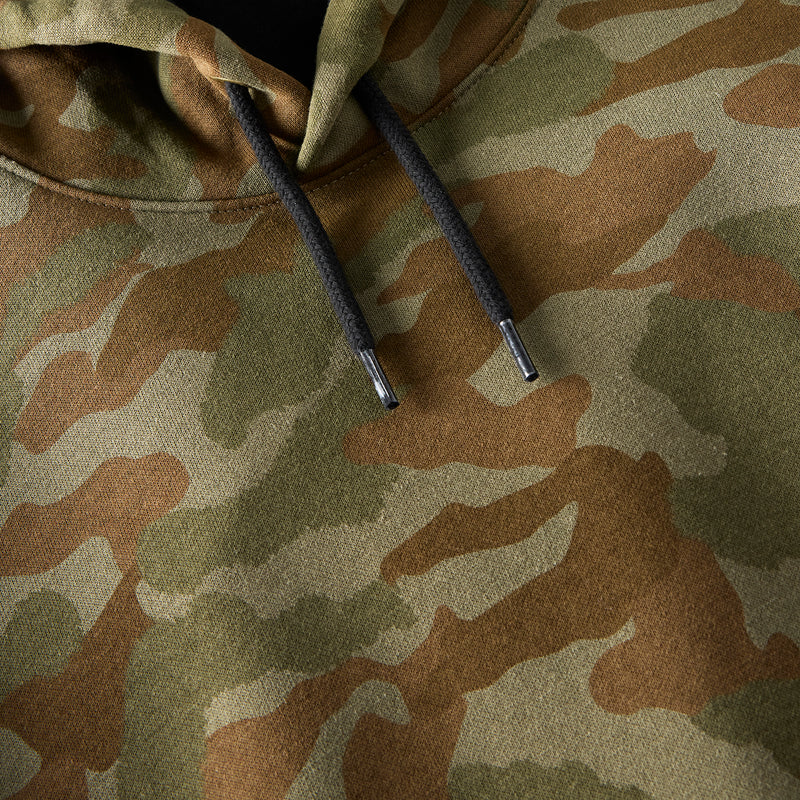 Army green camo hoodie drawstrings with dark tips