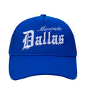 Blue snapback cap with embroidered “Mavericks” and “Dallas” on the front