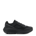 Black women's lace-up cushioning sneakers with textured upper and thick rubber sole
