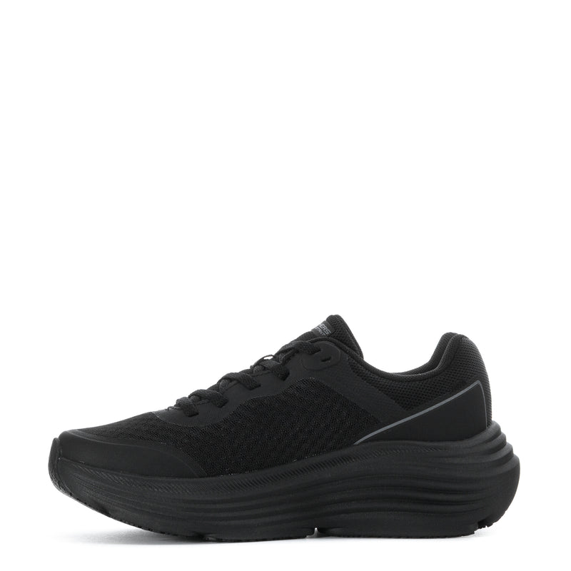 Black women's lace-up sneakers, side view with logo and sculpted midsole