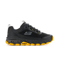 Black men's athletic sneaker with yellow outsole, lace-up, Max Protect logo