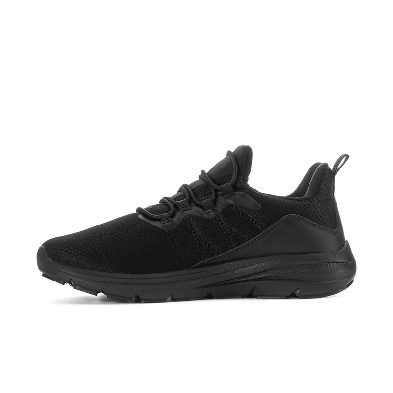 Men's black lace-up sneaker, front-quarter view, textured upper