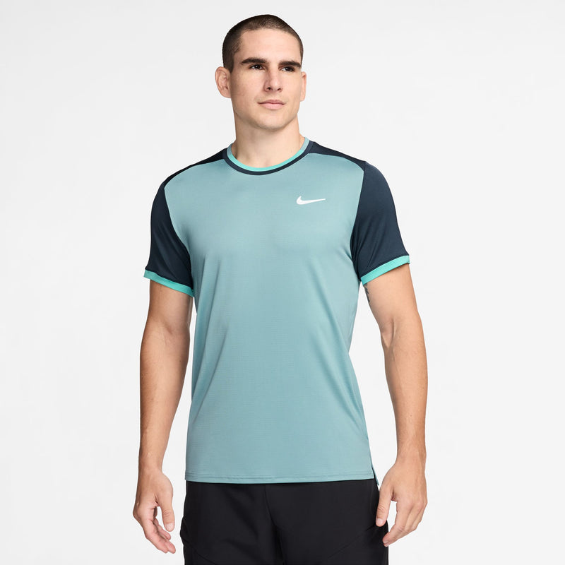 Men's Court Advantage Dri-FIT Tennis Top in Denim Turq/Armory Navy/Green Frost/White