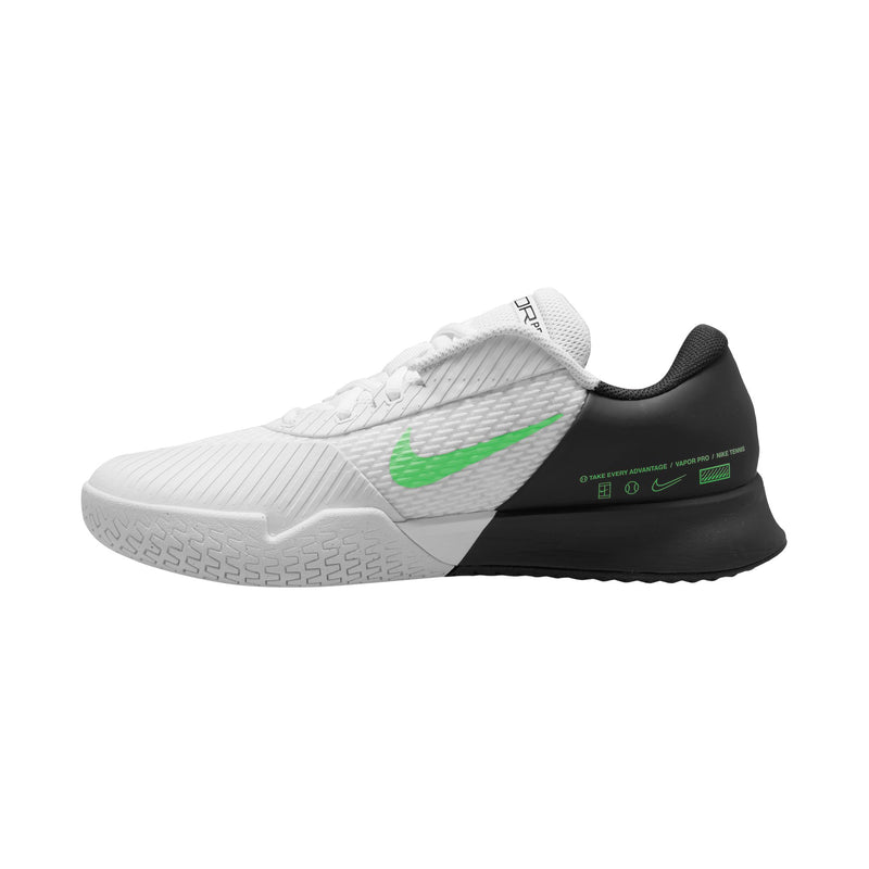 Men's Court Air Zoom Vapor Pro 2 Hard Court Tennis Shoes in White/Poison Green-Black
