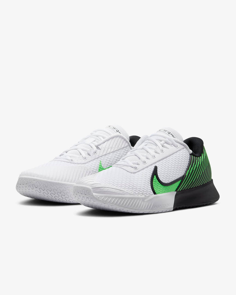 Men's Court Air Zoom Vapor Pro 2 Hard Court Tennis Shoes in White/Poison Green-Black