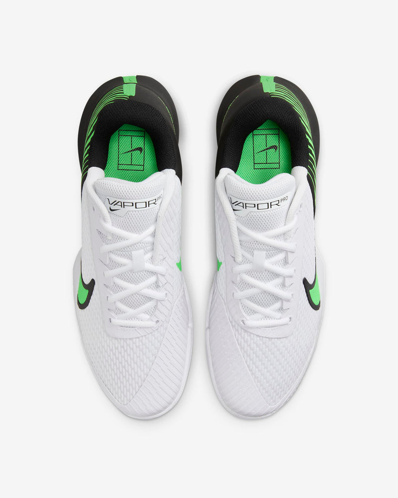 Men's Court Air Zoom Vapor Pro 2 Hard Court Tennis Shoes in White/Poison Green-Black