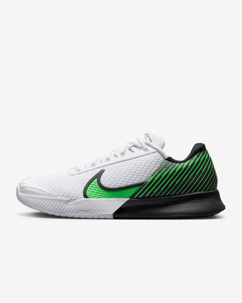 Men's Court Air Zoom Vapor Pro 2 Hard Court Tennis Shoes in White/Poison Green-Black