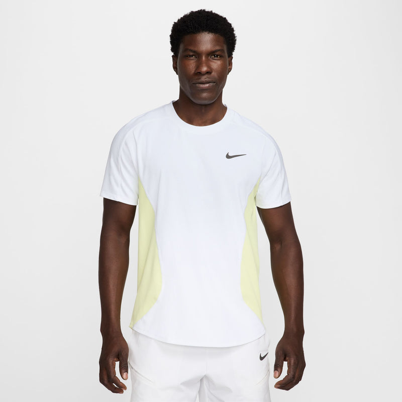 Men's Court Slam Dri-FIT Tennis Top in White/Luminous Green/Medium Ash