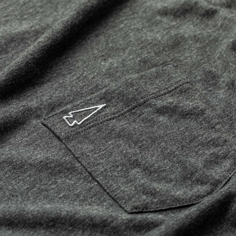 GORUCK men's charcoal triblend long sleeve shirt, chest pocket with spearhead embroidery