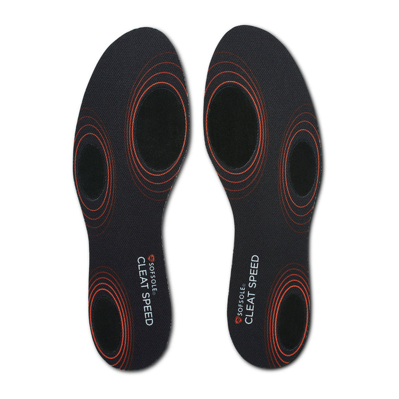 Black mens cleat speed sports insole pair with red circular cushioning zones