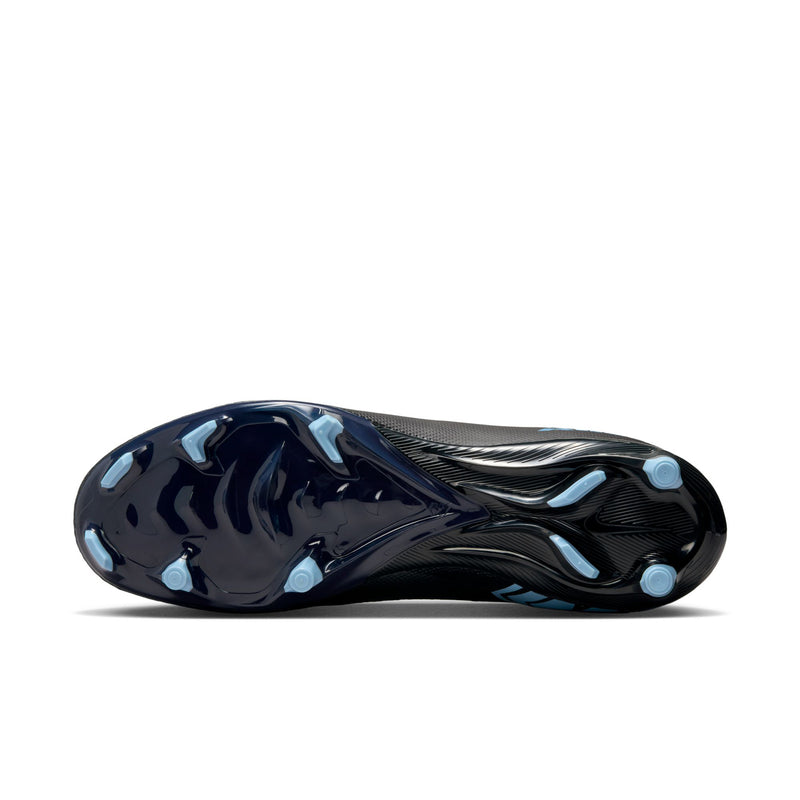 Men's black cleat outsole with light blue traction studs and molded pattern