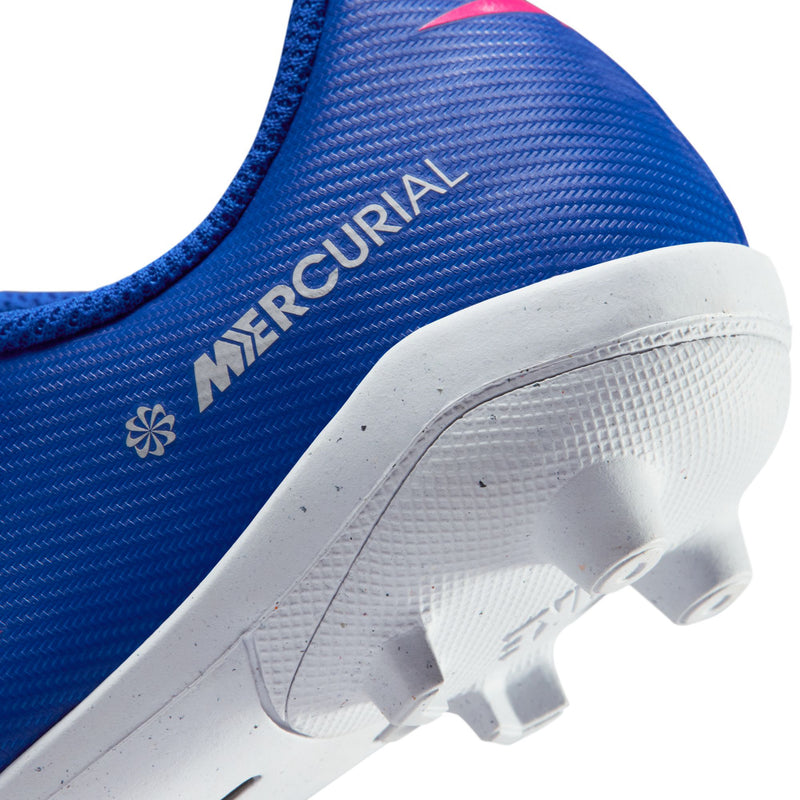 Kids' blue soccer cleat upper with Mercurial branding and white studded outsole