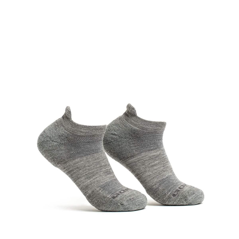 GORUCK charcoal gray no-show merino wool ankle socks on white background