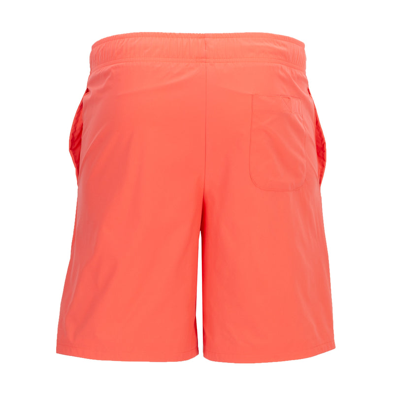 Men's coral mesh-lined woven shorts with back pocket and elastic waistband