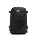 GORUCK black mesh rucksack backpack with American flag patch on white background