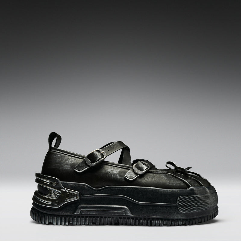 Metamorphosis Distressed Mary Janes- Charcoal right side view