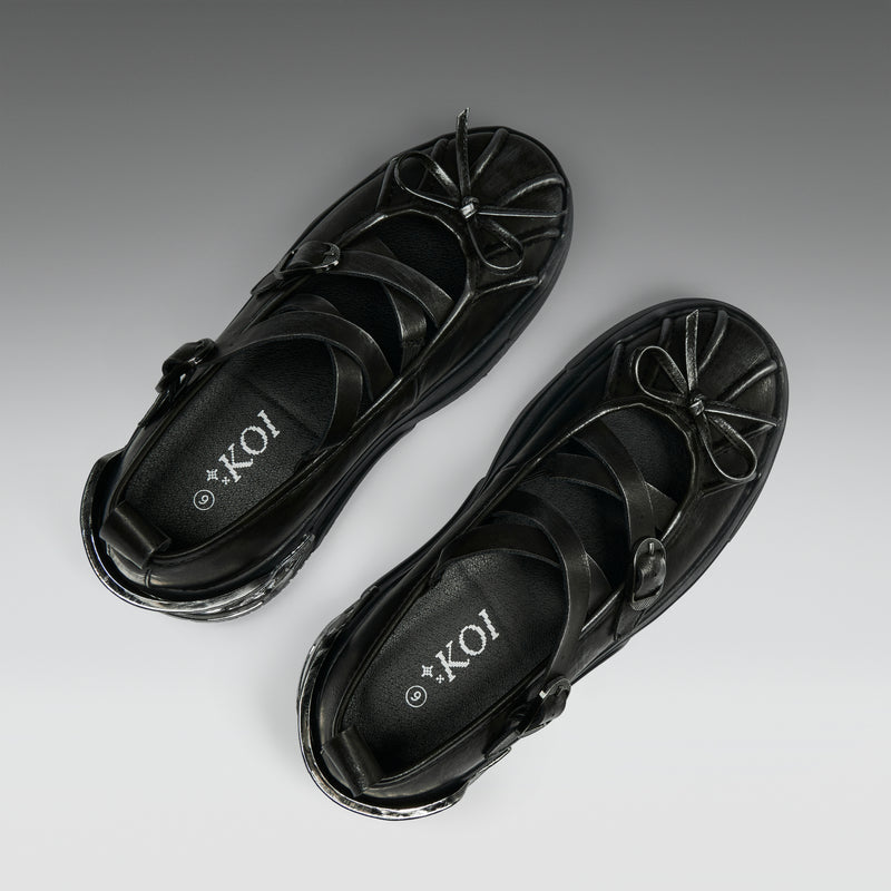 Metamorphosis Distressed Mary Janes- Charcoal top view