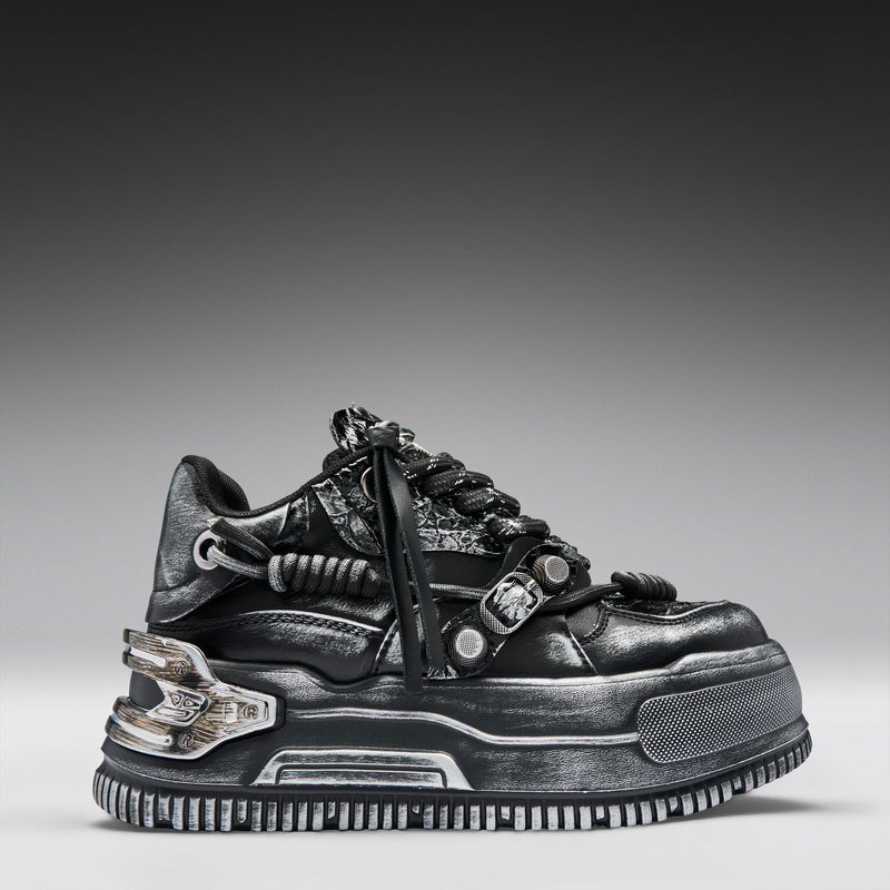 Metamorphosis Distressed Platform Trainers - Charcoal - Right Side View