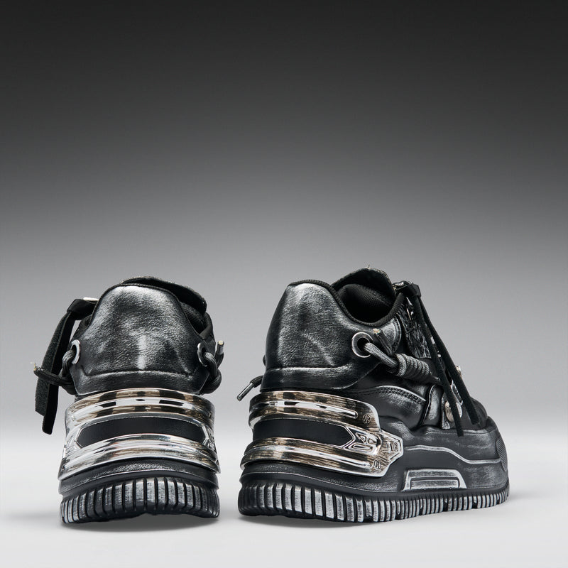 Metamorphosis Distressed Platform Trainers - Charcoal - Back View