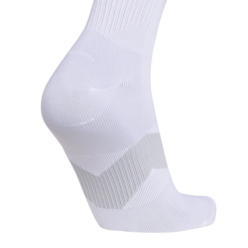 White crew sock with cushioned sole and heel, ankle-length