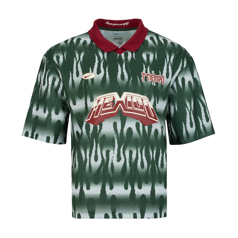 Men's Mexico goalie short-sleeve jersey in dark green with red collar and graphics