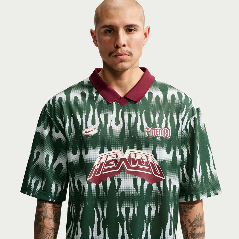 Men's Mexico goalie short-sleeve jersey, dark green with red V-neck collar and chest logos