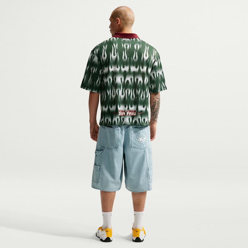 Men's Mexico goalie short-sleeve jersey back view, dark green pattern with red text