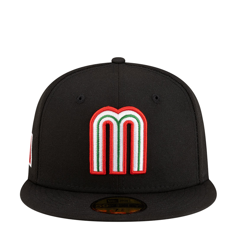 Black baseball cap with embroidered tricolor Mexico M front design