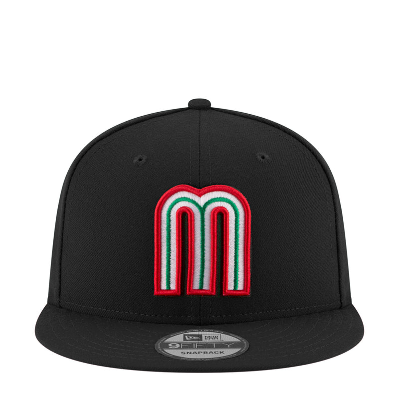 Black snapback cap with embroidered Mexico M logo in red, green, and white