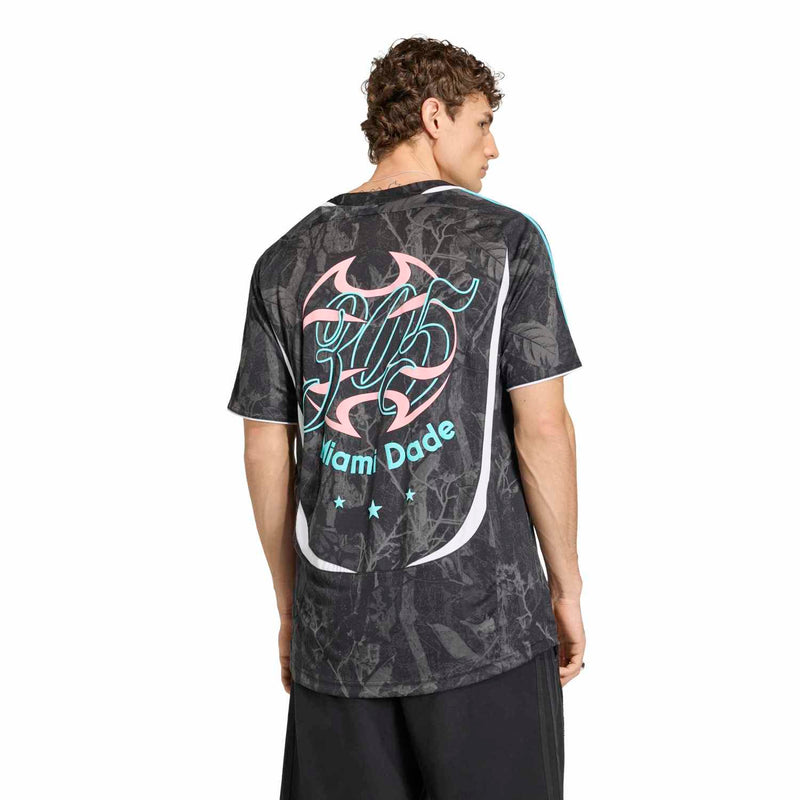Men's dark jersey back with large 'Miami Dade' graphic and teal accents