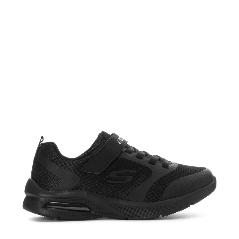 Kids black lace-up sneakers with hook-and-loop strap and textured knit uppers