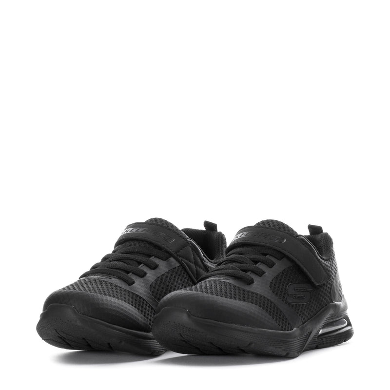 Kids black lace-up sneakers with textured uppers and cushioned, air-style sole