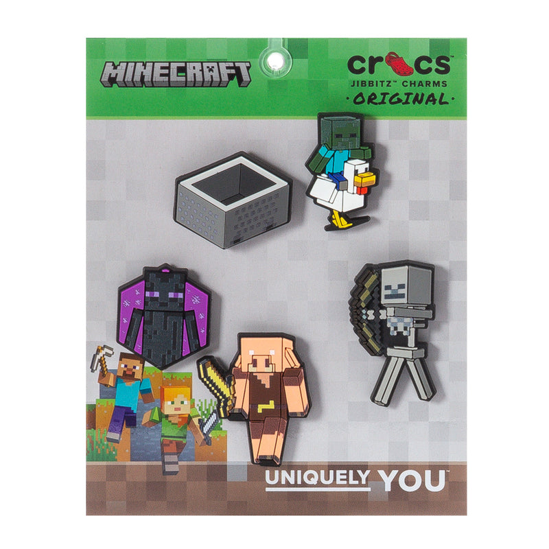 5-pack Minecraft character Jibbitz charms in package, colorful pixel art designs