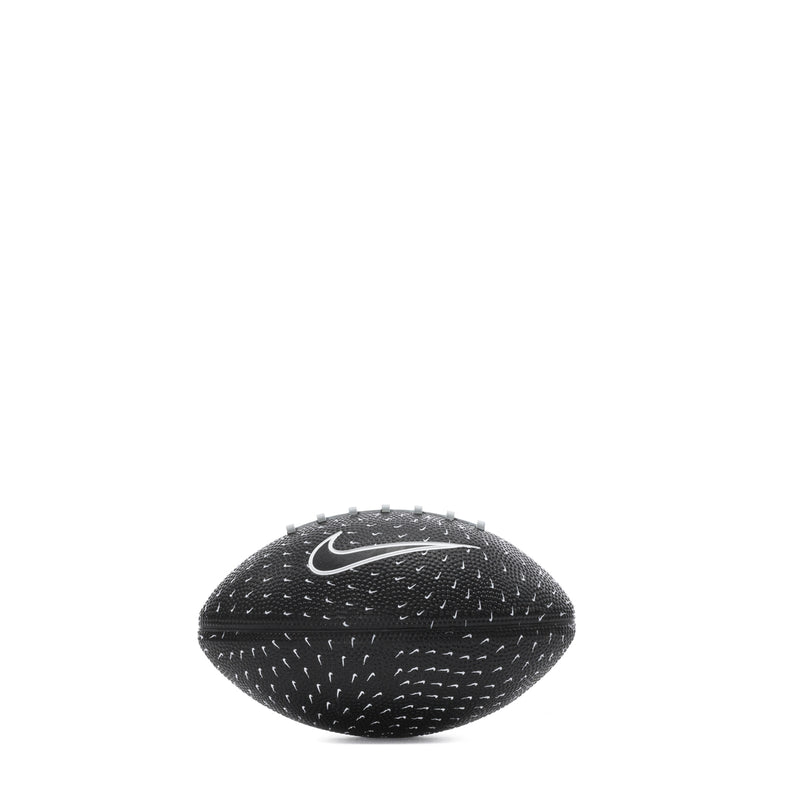 Black mini football with white Nike swoosh and textured grip pattern