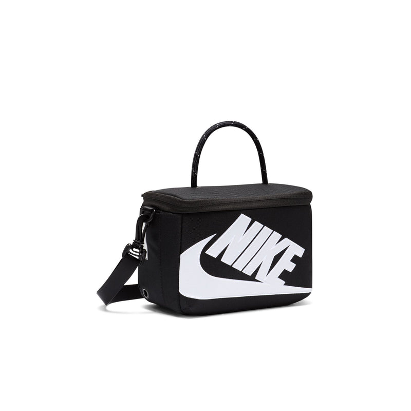 Black mini crossbody bag with white NIKE logo on front and top handle