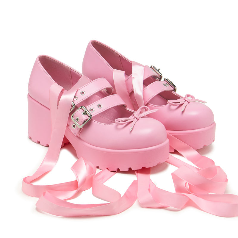 Miyako Lace Up Ballet Shoes - Pink - Kawaii Footwear - 3/4 View