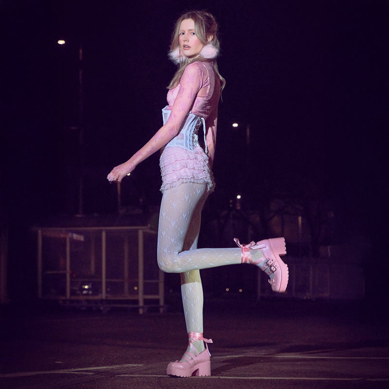 Miyako Lace Up Ballet Shoes - Pink - Kawaii Footwear - Model 2