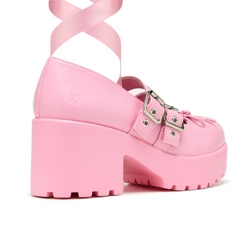 Miyako Lace Up Ballet Shoes - Pink - Kawaii Footwear - Back Heel Picture