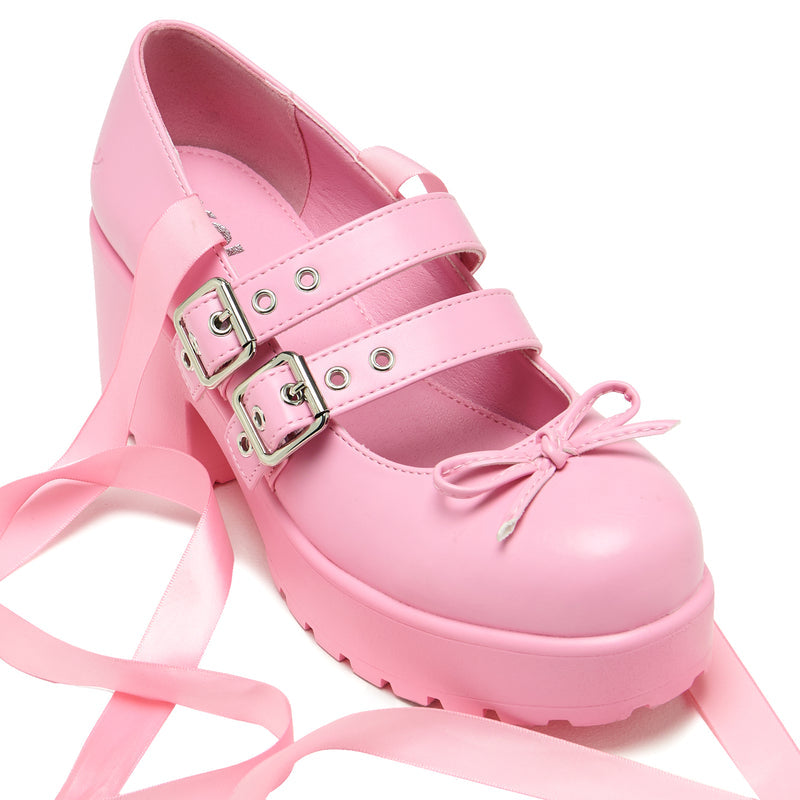 Miyako Lace Up Ballet Shoes - Pink - Kawaii Footwear - Side Front Single View