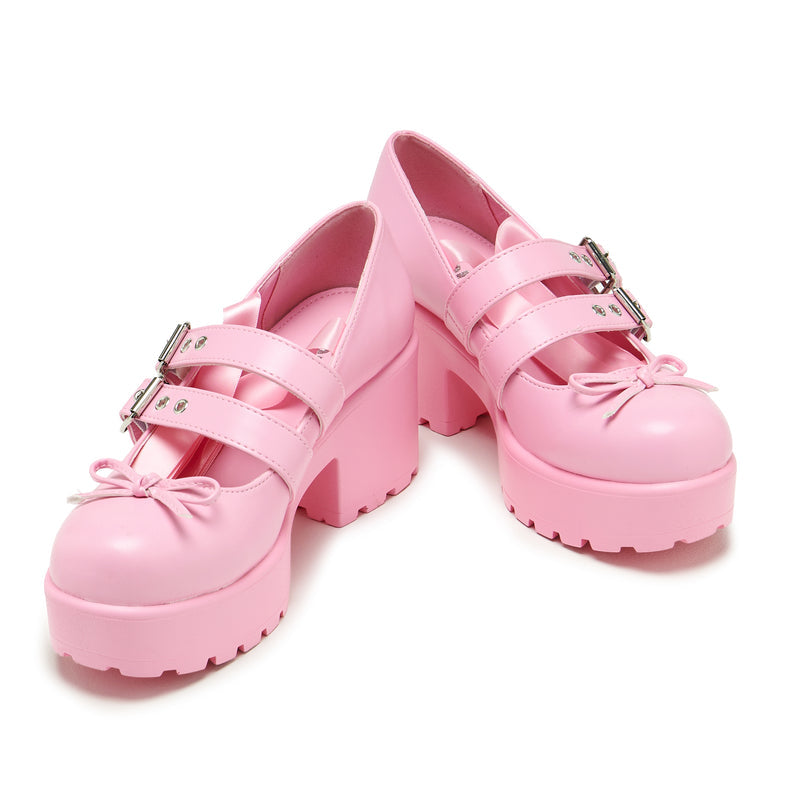 Miyako Lace Up Ballet Shoes - Pink - Kawaii Footwear - Both Two Mary Janes View