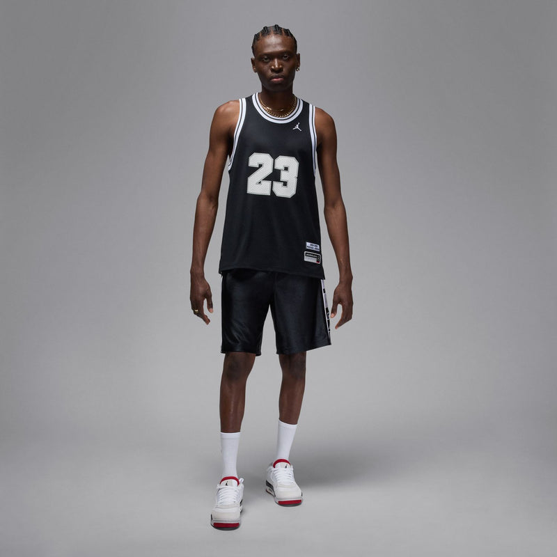 Men's black basketball jersey with white trim, No. 23 front, sleeveless athletic fit