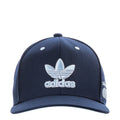 Dark navy structured snapback cap with adidas trefoil and logo, adjustable back strap