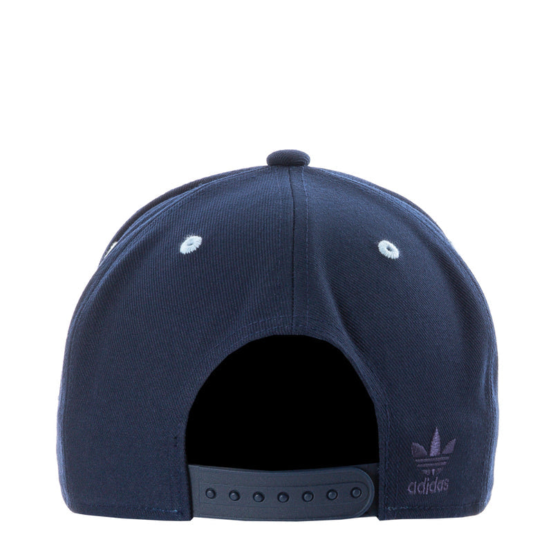 Navy cap viewed from underside; adjustable snapback eyelets and adidas logo