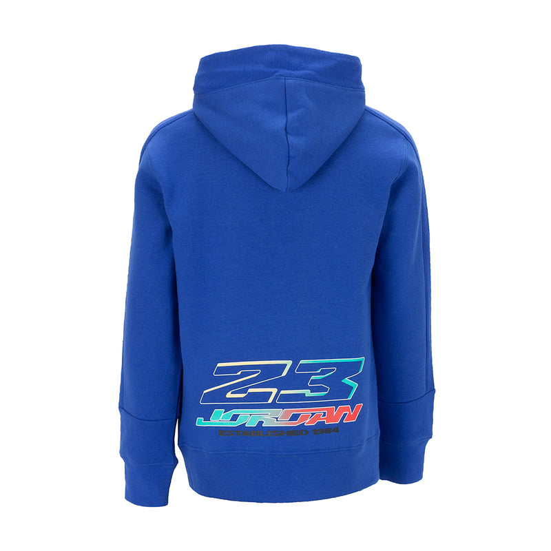 Youth blue fleece pullover hoodie, hooded back with Jordan 23 and graphic print