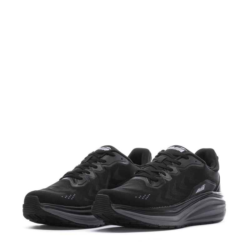 Men's black running shoes shown together, with lace-up uppers and gray outsole