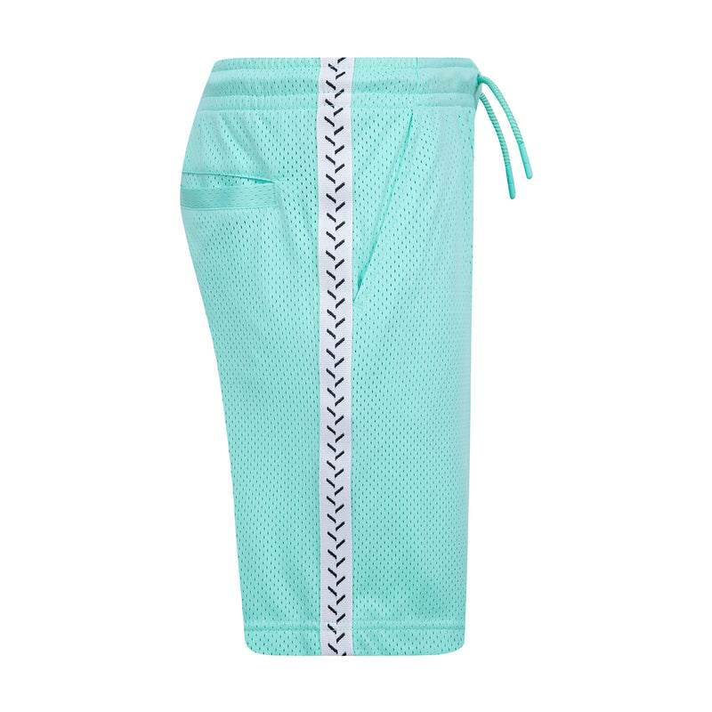 Youth turquoise/teal mesh shorts with vertical contrast stripe on the side