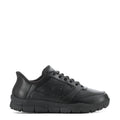 Black women's slip-in sneakers, lace-up with padded collar and chunky tread sole