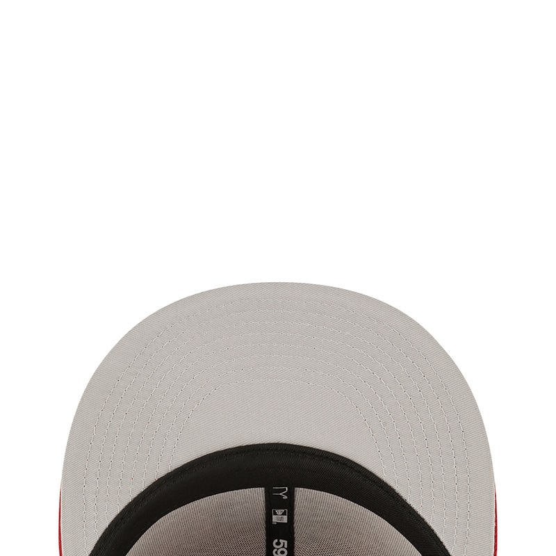 Light gray/white baseball cap with black underside and small side mark