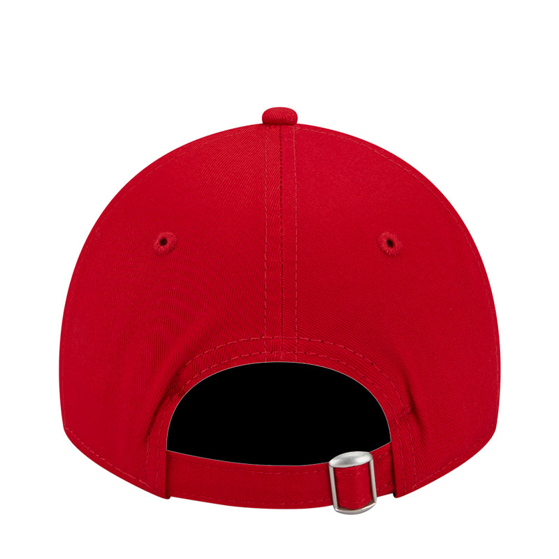 Kids red baseball cap with adjustable back strap and black interior