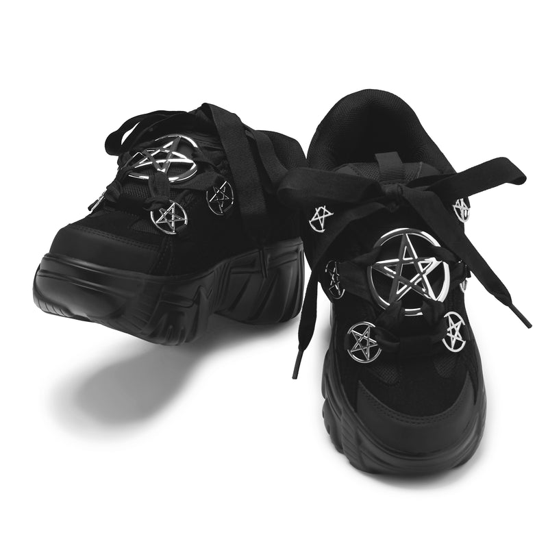 Black Chunky Platform Trainers - front view